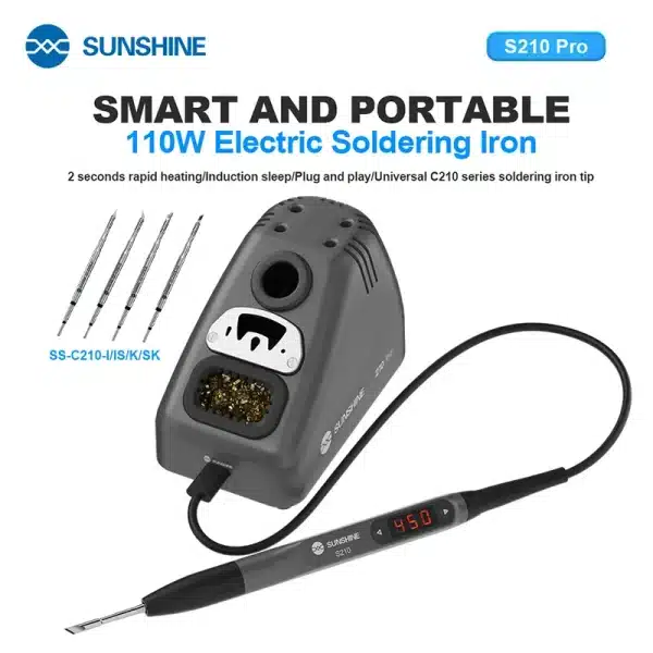 SUNSHINE S210 Pro Smart and Portable Electric Soldering Iron Intelligent 100-450℃ Free Temperature Control Repair Tools